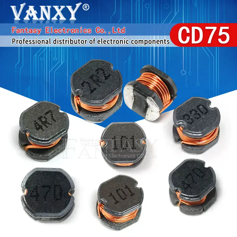 10szt CD75 SMD Cewka indukcyjna 1R0 1R5 2R2 3R3 4R7 6R8 100 150 220 330 470 680UH UH MH 101 102 222 105 471 1 1.5 2.2 3.3 4.7 6.8