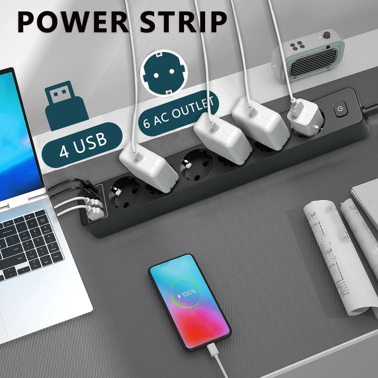 Power Strip Network Filter Multiple Socket EU KR Plug Surge Protector 6 Outlets 4USB Ports 1.8M Extension Cable For Home Office