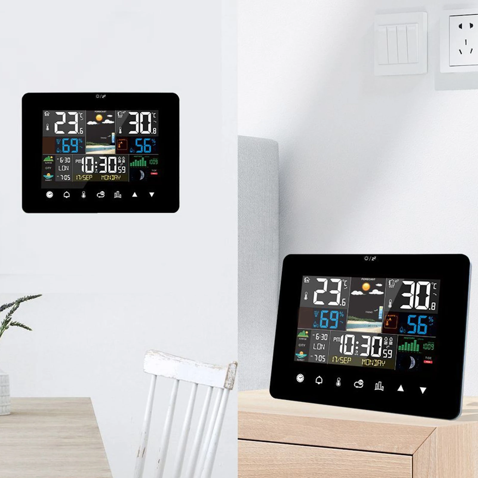 Orologio meteorologico Orologio da 7,8 pollici Temperatura colore Umidità Previsioni meteo Sensore RF wireless Facile da leggere per la data