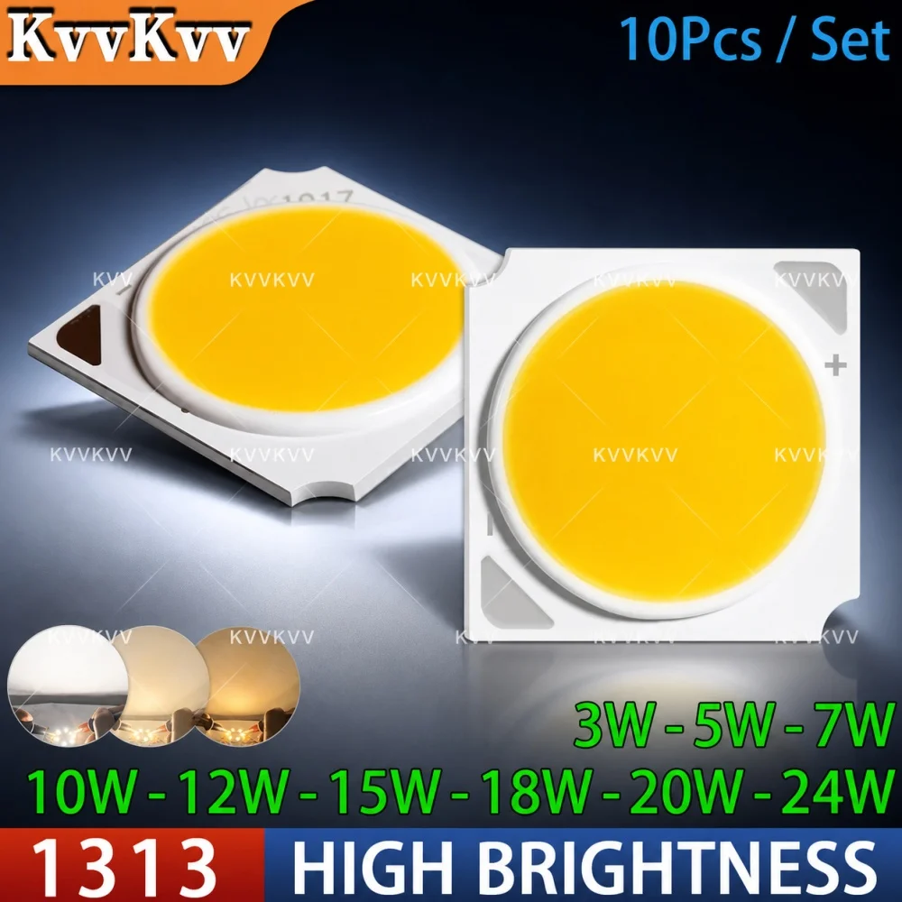 10PCS 1313 COB LED Chips 3W30W for Spotlights, Tube Lights & DIY Lighting Repairs High-Power LED Light Source Components