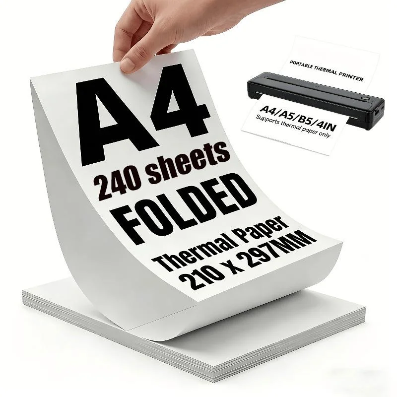 240 sheets of thermal paper, 8.5 x 11 inches (white letter-size), suitable for portable printers; compatible with thermal printers such as the A285M, PD-A4, M08F-Letter, and D810, as well as portable wireless printers—convenient for travel