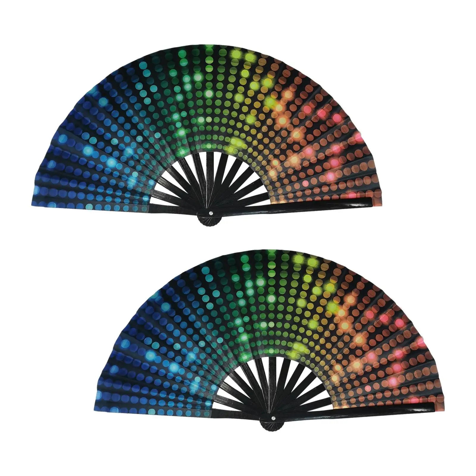 

2 Pieces Folding Hand Rave Fan Photo Props Multifunction Bamboo Frame Traditional for Dance Carnival Wedding Festival Party