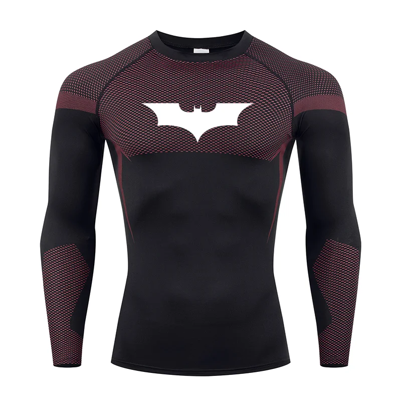 قمصان مضغوطة بأكمام طويلة مطبوعة على شكل خفاش للرجال في صالة الألعاب الرياضية والجري تي شيرت رياضي سريع الجفاف تي شيرت علوي للحماية من الطفح الجلدي #2