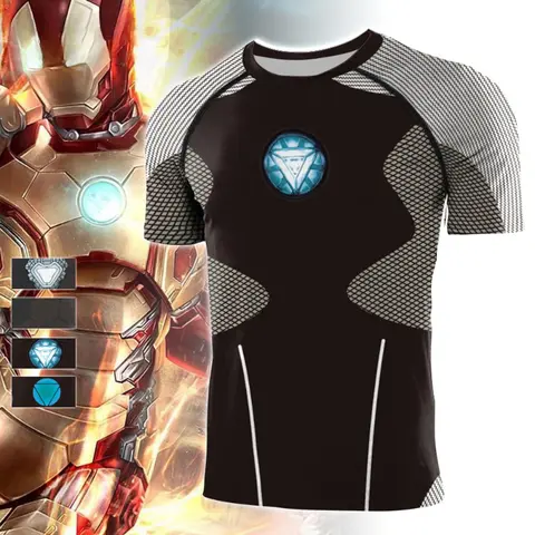 T-shirt d'entraînement Iron Tech pour homme, sous licence Super-héros, haut de sport, costumes de cosplay IP Western pour fête d'Halloween
