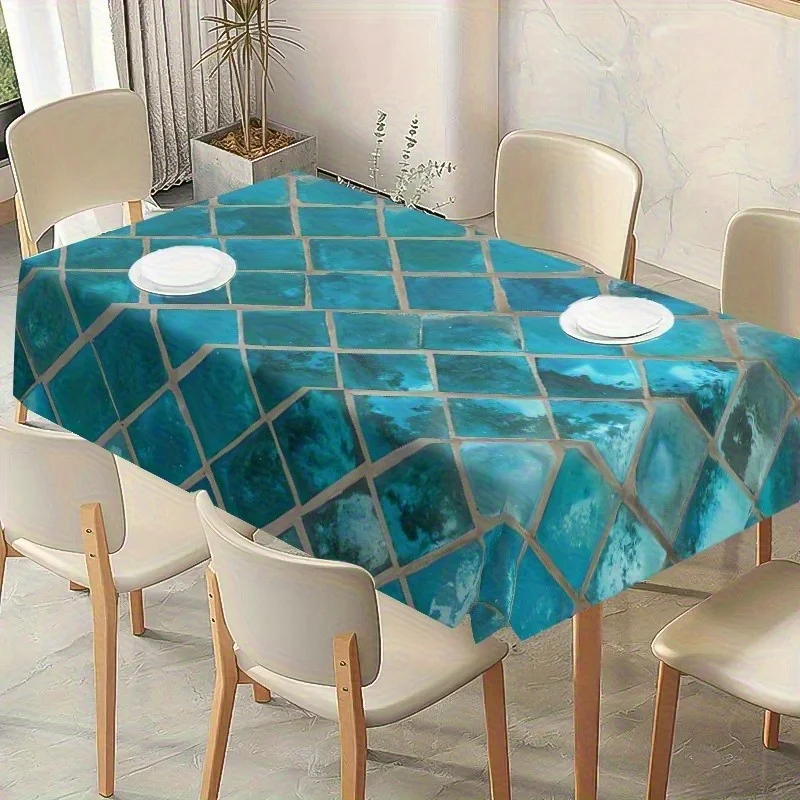 Elegant sea-blue turquoise marble tablecloth - rectangular, abstract design