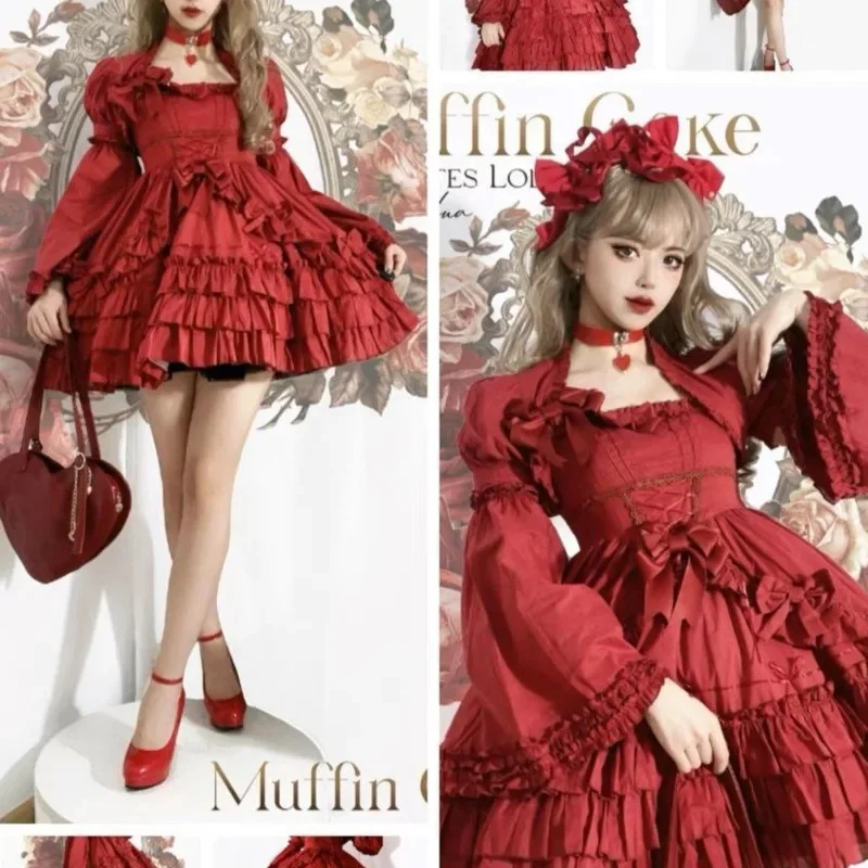 Coelho y2k lolita vestidos arco lolita jsk conjunto sakura em camadas roupa 3 peças saia sem mangas ins capa doce kawaii meninas vestido novo