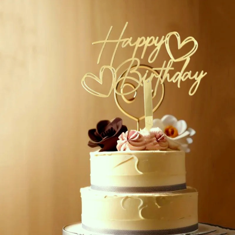 New Creative Happy Birthday Cake Topper Gold High-grade Acrylic Children Party Cake Topper Decoration Baby Shower Baking Gifts