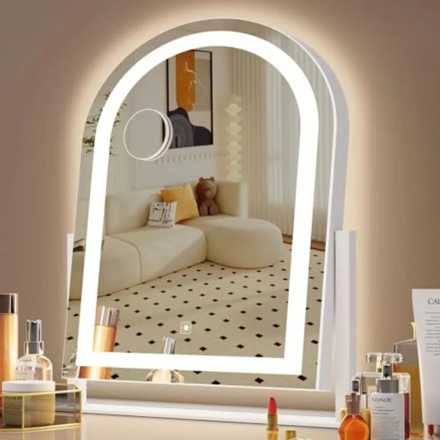 

Curved Makeup Vanity Mirror with Lights 17.2" Large LED Lighted Mirror, Hollywood Make Up Mirror with Lighting, Smart Touch, De