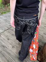 Y2k Embroidered Black Wide Leg Jeans Women American Retro Casual Loose Denim Pants Streetwear 2025 New High Waist Baggy Trousers