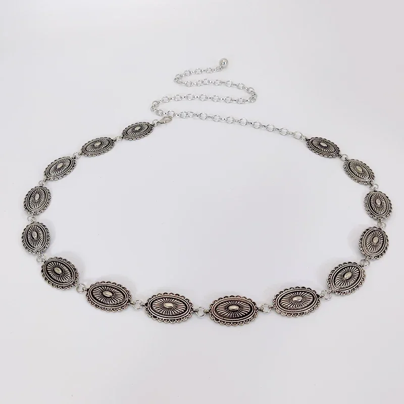 อุปกรณ์เสริมโซ่เอวสไตล์ชาติพันธุ์โบฮีเมียนเข็มขัดอเนกประสงค์ชุดสตรีชุดระดับไฮเอนด์พร้อมเข็มขัดโลหะย้อนยุค