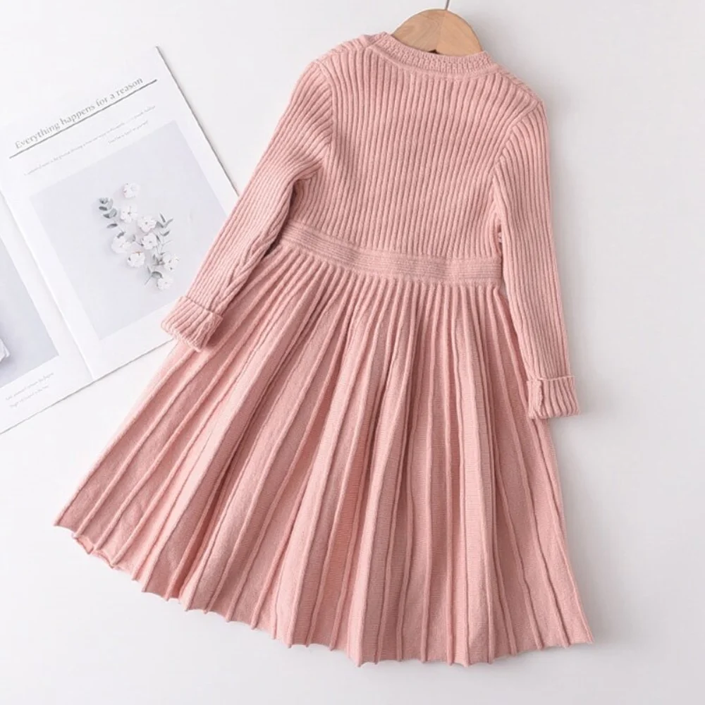 Bear Leader 2-6 Years Old Girls Knit Dress College Style Baby Girl Autumn Long Sleeve Dresses Kids Winter Solid Clothing