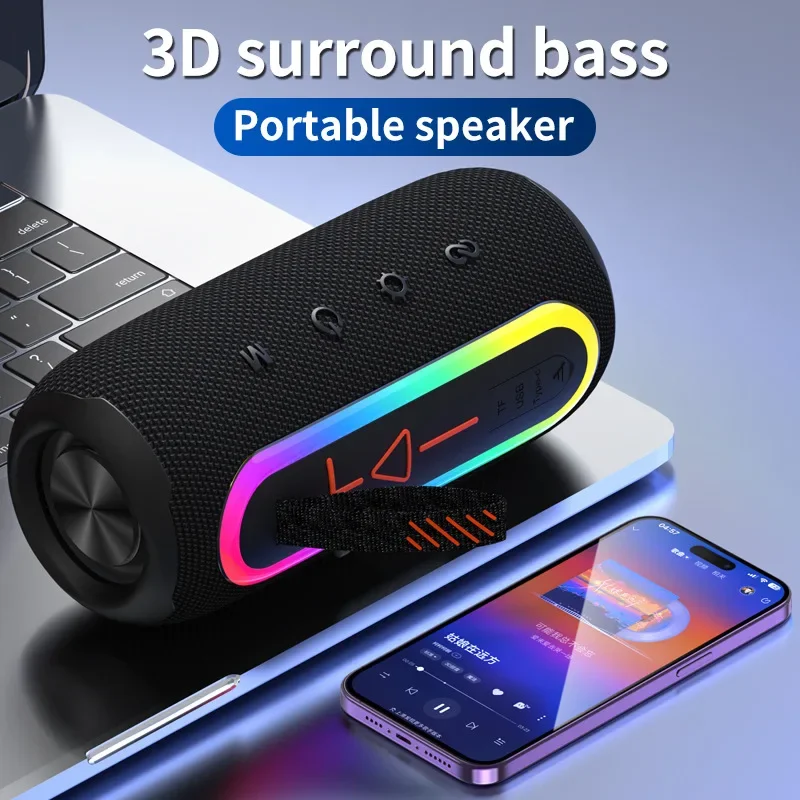 Portable Bluetooth Speaker LED Flashing Bar Speaker Indoor and Outdoor 360 Panoramic Surround TWS Hi-Fi Speaker Support TF Box