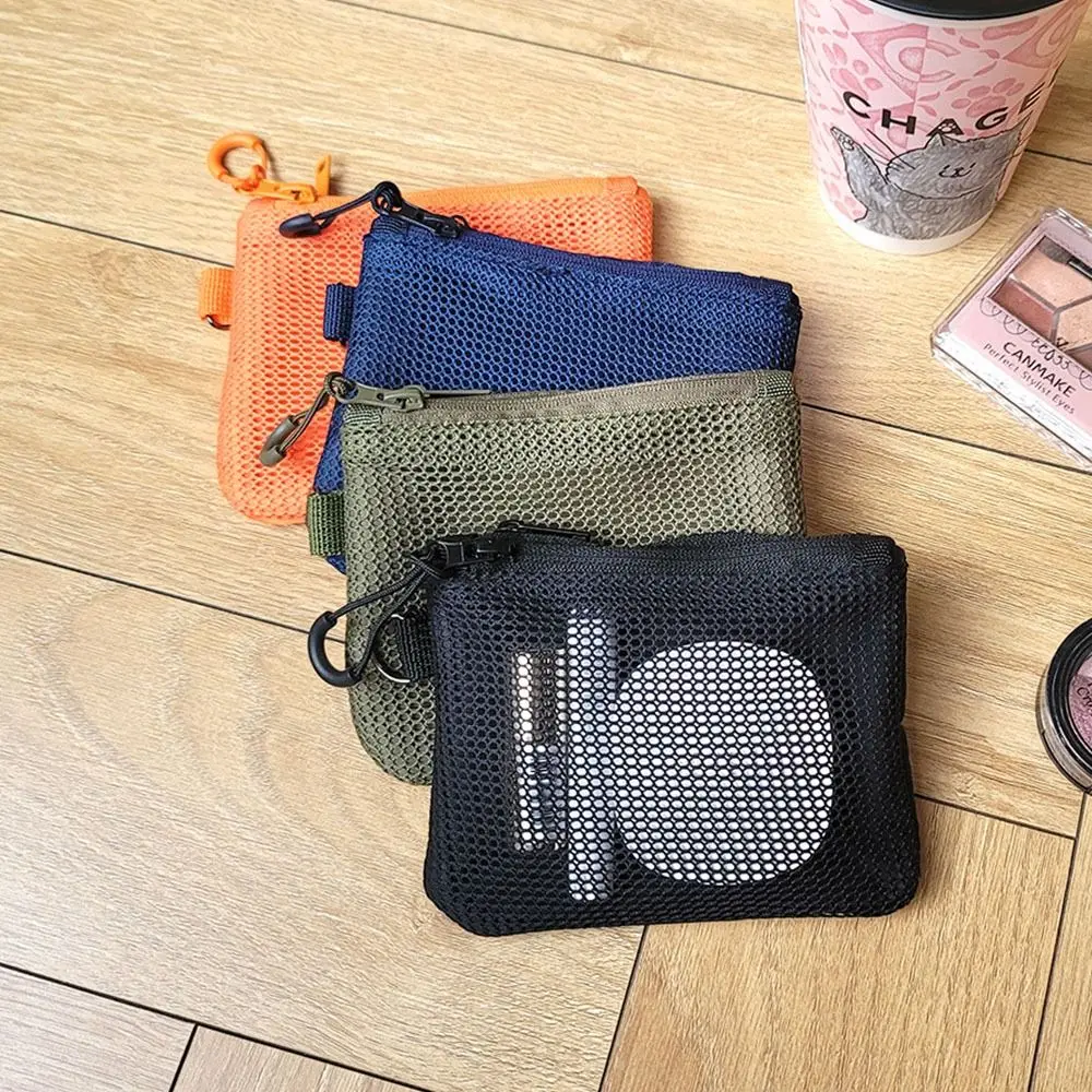 Portable Korean Style Mesh Storage Bag Candy Color Large Capacity Mini Coin Purse Zipper Space Saving Visible Makeup Pouch Girl