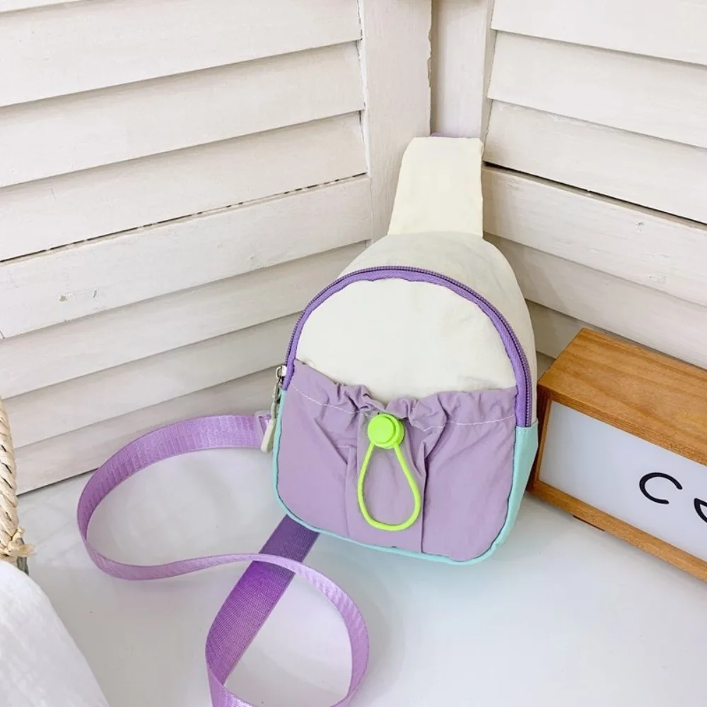 

Cute Nylon Chest Bag Stitching Color Lightweight Shoulder Bag Coin Purse for Children Girls