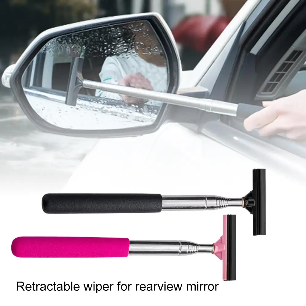 Car Telescopic Rearview Mirror Squeegee Portable Rainy Cleaning Car Tool Window Handheld Side Glass Mirror Wiper P7y6