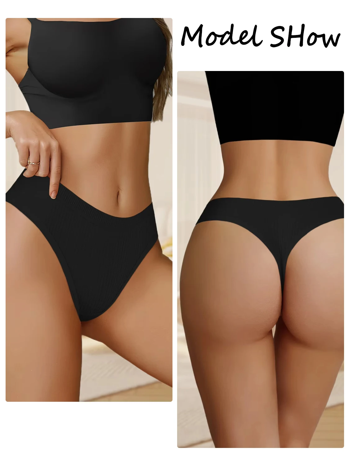 7PCS New Black Cotton Women's G-Strings Female Low Rise Striped Thongs Panties Sexy Bikini Breathable T-Back Intimates Lingerie - Image 4