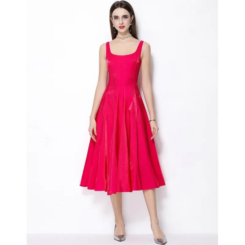 

Ele Satin ter Dr Slimming A-Line Skirt High Waist Ball Gown Sle No-Sve Silk Fabric for Mid-Aged Women