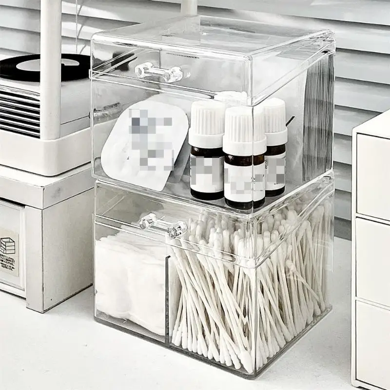 

Waterproof Transparent Cotton Swab Storage Box Plastic Cosmetic Cotton Stick Holder With Cover Makeup Stand