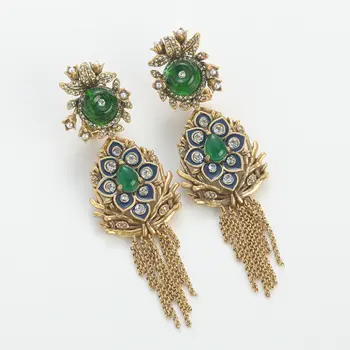 復古長綠色瑪瑙水滴耳環配件 女士花朵仿古金色流蘇吊墜 奢華設計師珠寶 10 最佳銷售 瑪瑙耳環 - №8