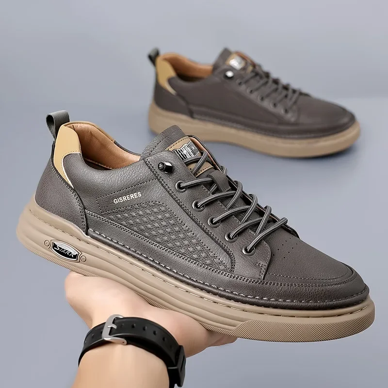 Spring New Shoes for Men Genuine Leather Casual Shoes Fashion Flat Skateboard Shoes Youth Fashion Sneaker