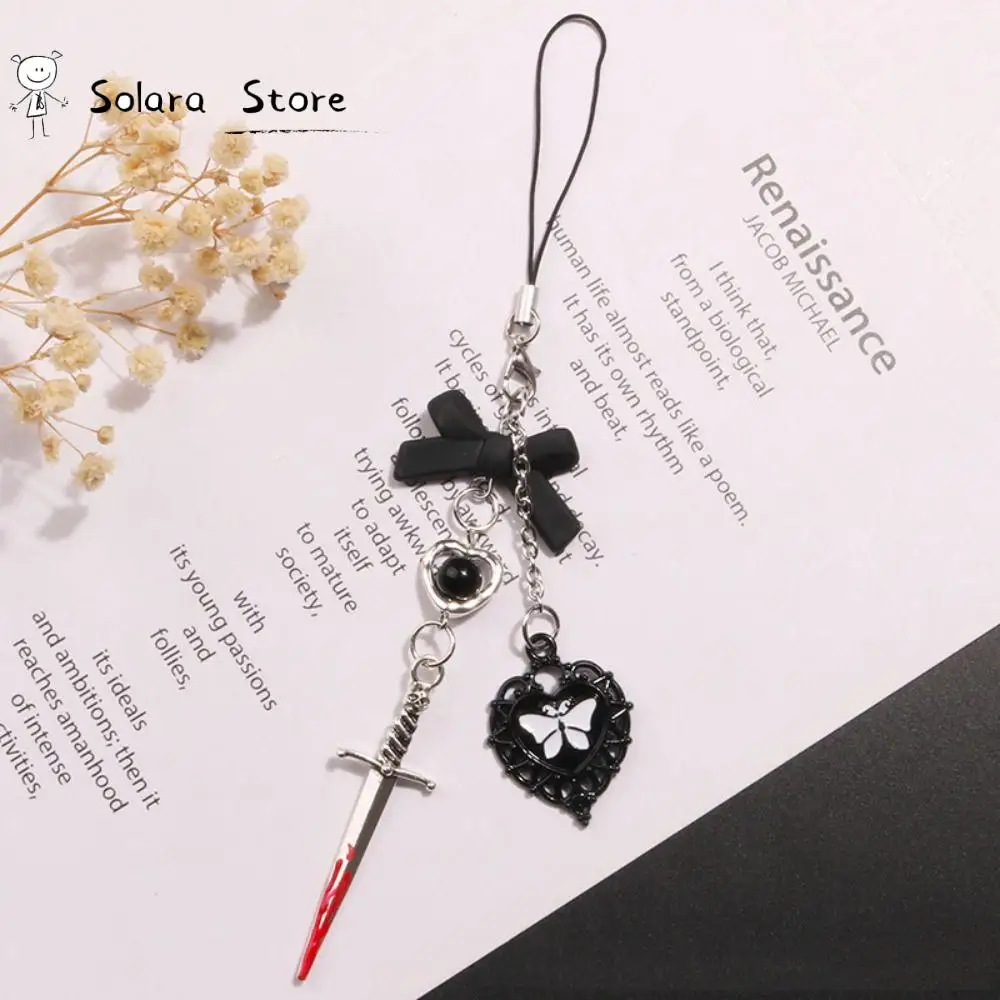 Black Butterfly Y2K Phone Strap Gothic Style Charm Mobile Phone Chain Key Cord Sweet Cool Mobile Keychain Lanyard Phone Pendant