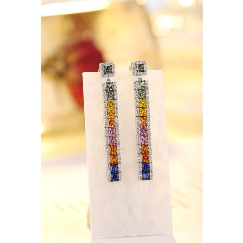 

Ruihe 2024 New Design 925 Silver Earring Total 4.32ct Rainbow Color Lab Grown Gemstone Sapphire Ladies Fashion Jewelry Wholesale