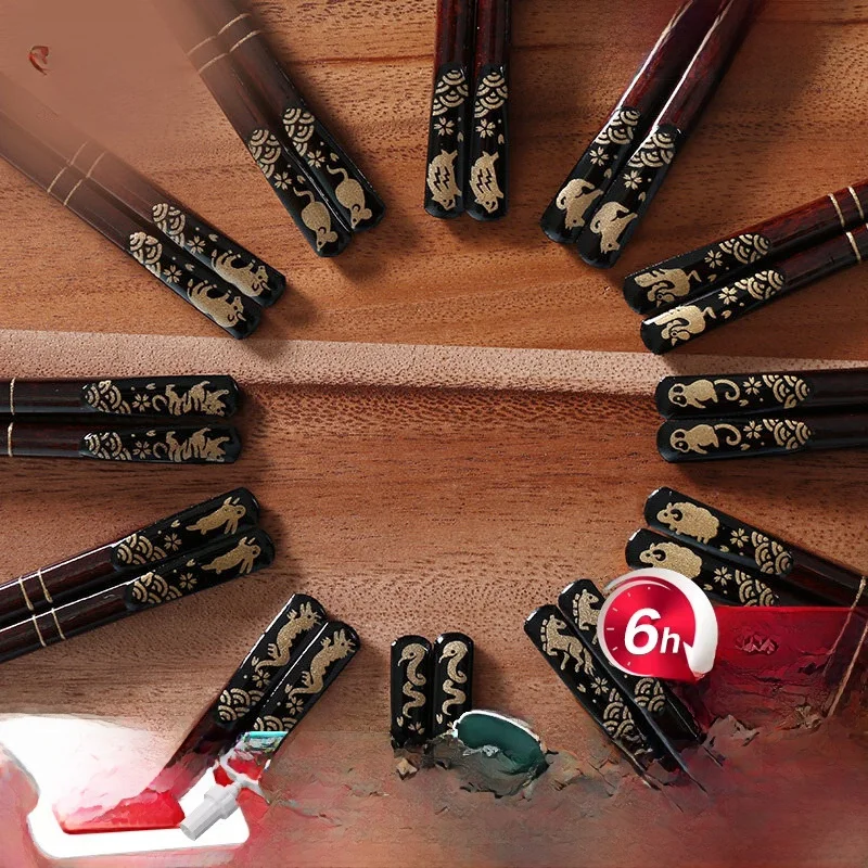 

Классический l Wood Chopstis Двенадцать узоров зодиака Домашнее ежедневное использование Ele Простой дизайн Россия Чистый цвет