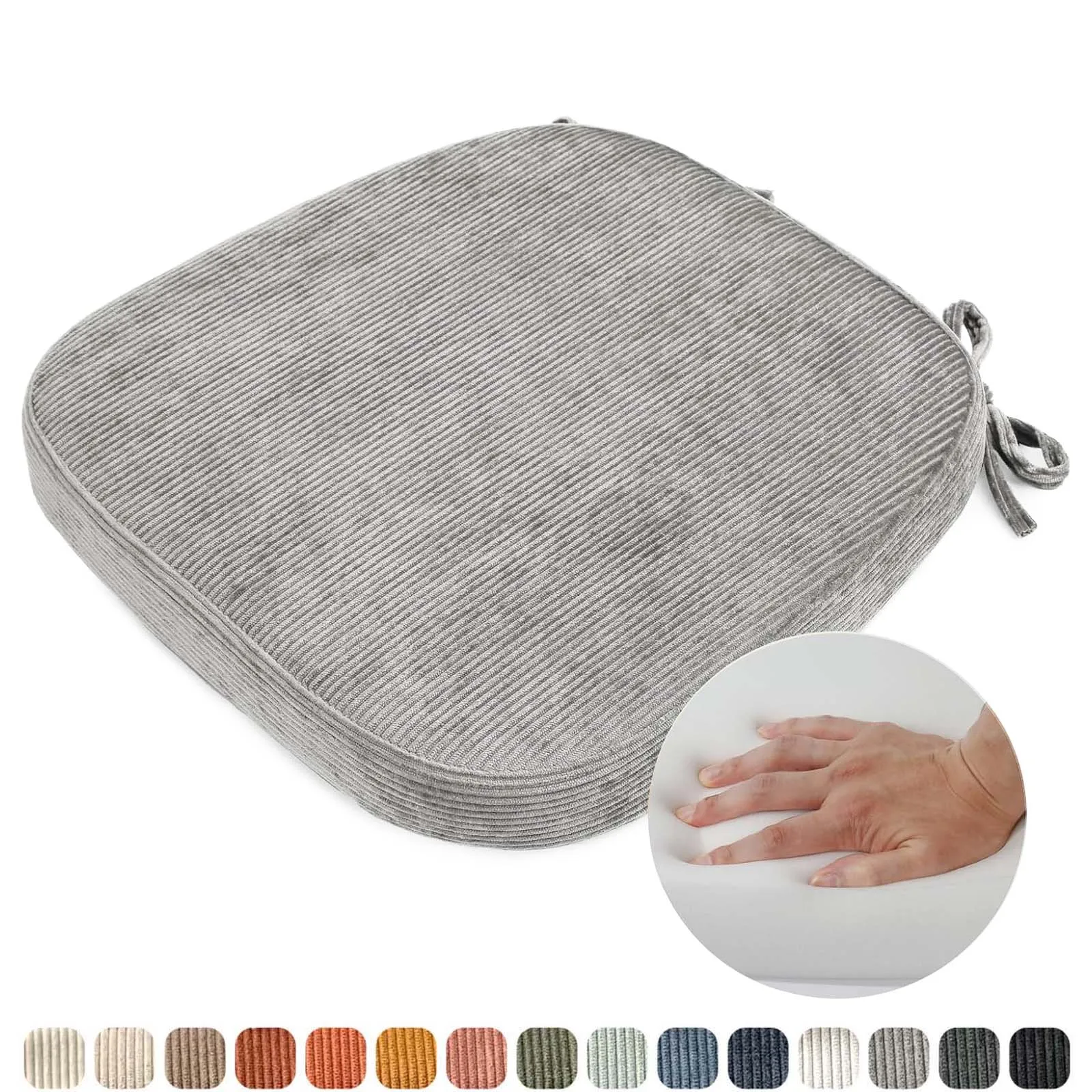 Corduroy Fabric Chair Cushion with Straps Dining Chair Seat with zipper for Home Office Seat Cushions with Removable Cover