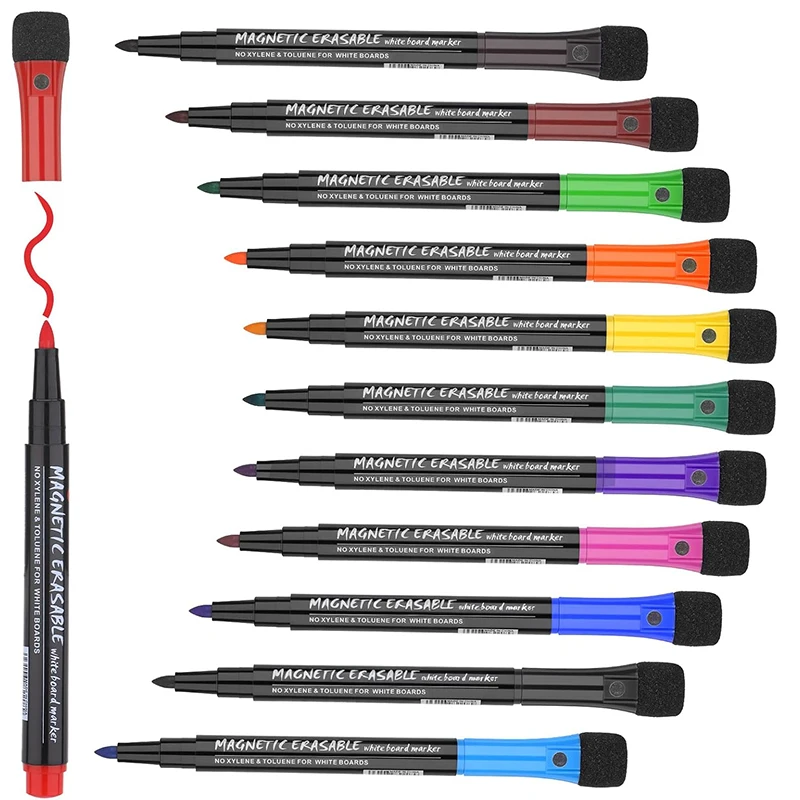 

Fine Tip Magnetic Dry Erase Markers 12 Count Colorful Fine Point 2mm Whiteboard Markers with Erasers Cap for School Office