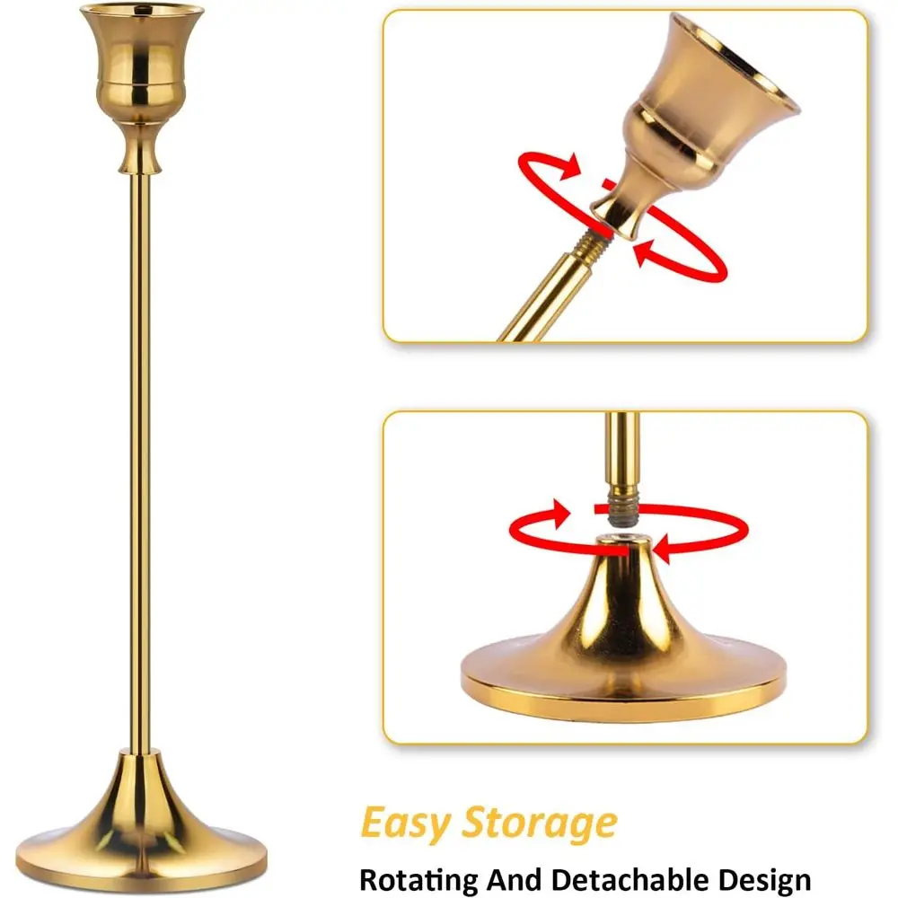 Vintage Gold Taper Candlestick Holders Set, 2 Packs (6 Pieces) for Elegant Centerpieces