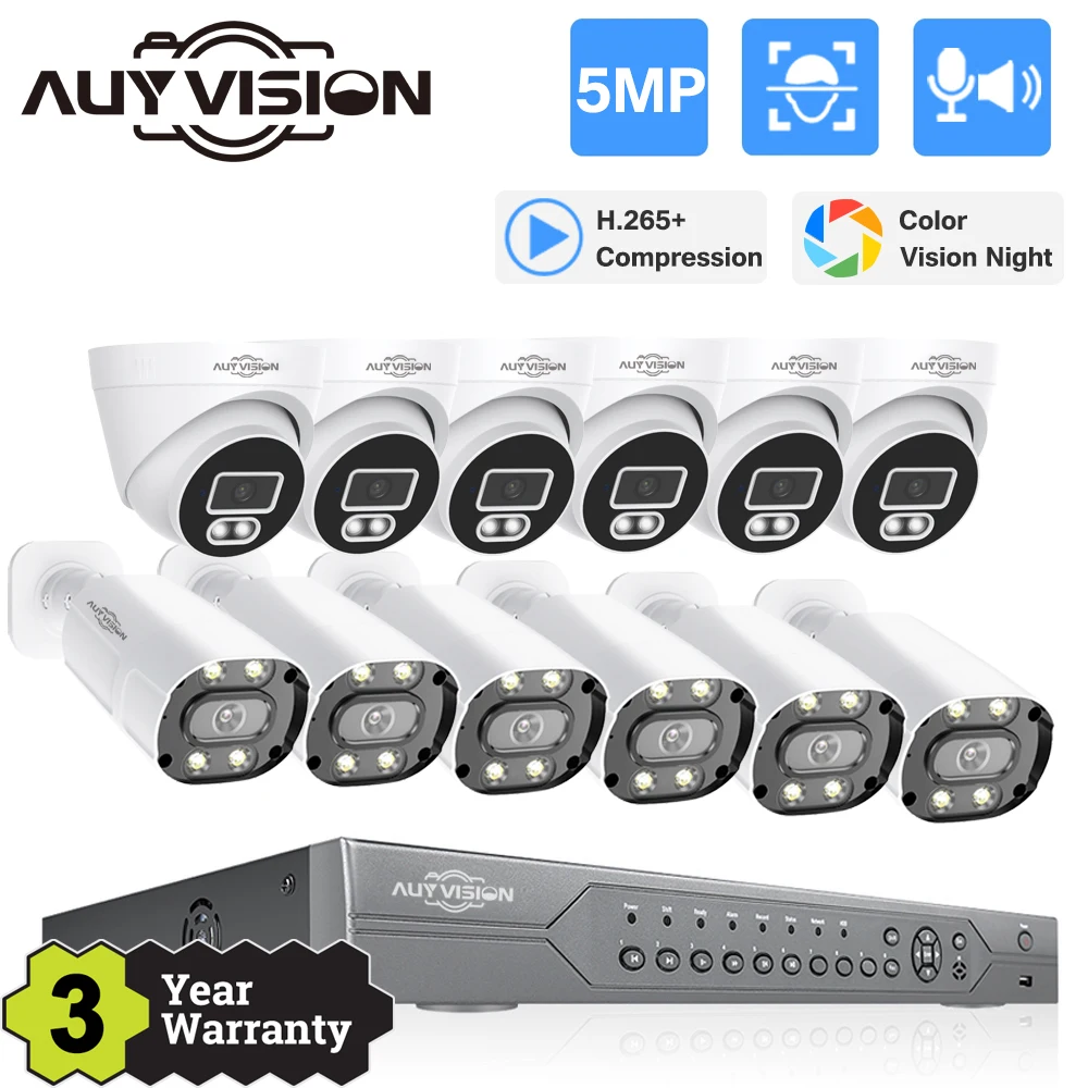 

16CH 4K POE NVR 5MP 25FPS Camera KIT 2-Way Audio Smart AI Face Detection Color Night Vision Security CCTV Video Surveillance Set