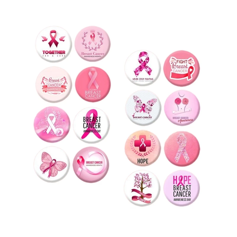 S1Y1 16pcs Round Ribbon Brooches Badge Breast Cancers Health Care Patient Pin Women