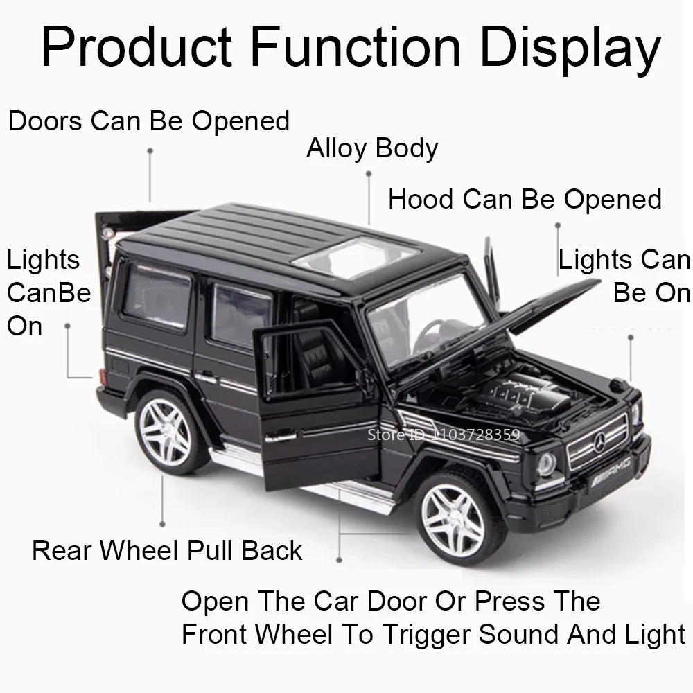 Modèle de voitures jouets en alliage moulé sous pression, véhicules tout-terrain, son et lumière, portes ouvertes, jouets de Simulation pour enfants, cadeaux, 1:32 G65 C260L
