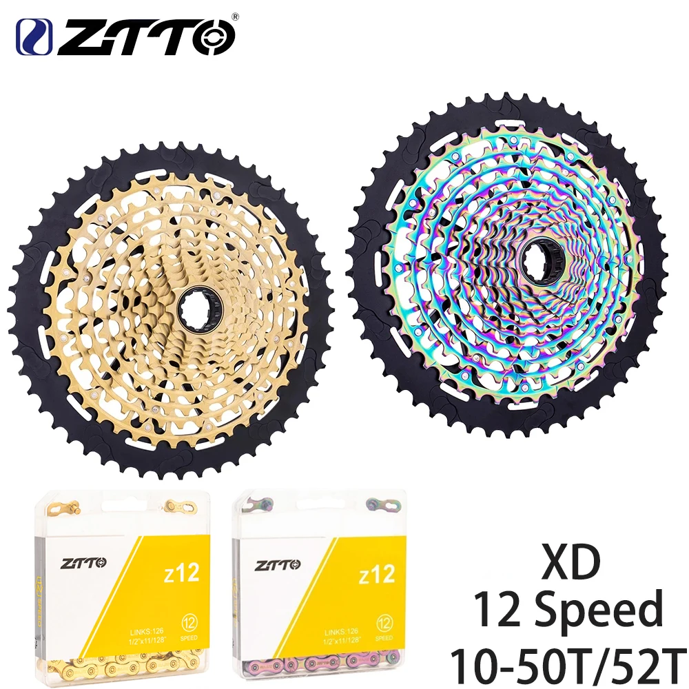 

Велосипедная кассета ZTTO MTB XD Hub, 12 Скоростей, 10-50T 10-52T, радужная/Золотая, полностью стальная, 10T, свободное колесо, 385g 12V, звездочка K7 для горного велосипеда