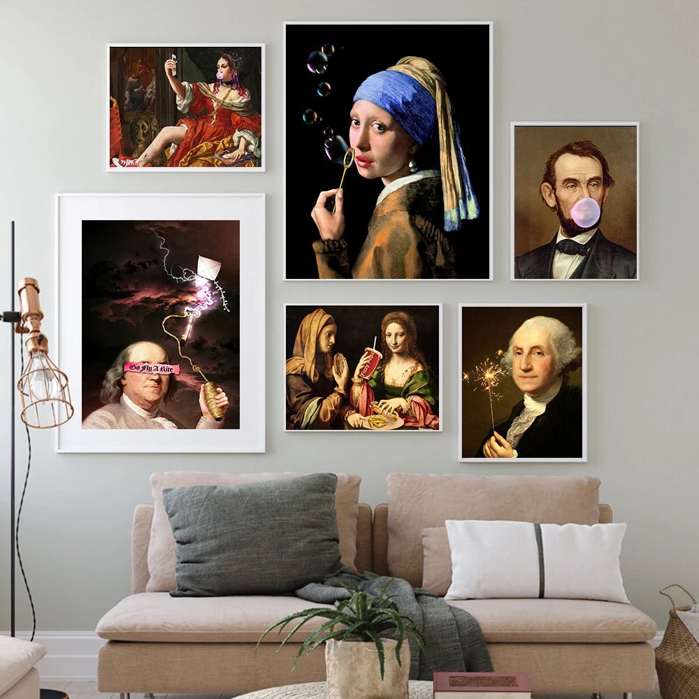 Renaissance Wall Art Poster Changeable Art Canvas Paintings Print Interesting Retro Modern Art Picture for Home Decoration