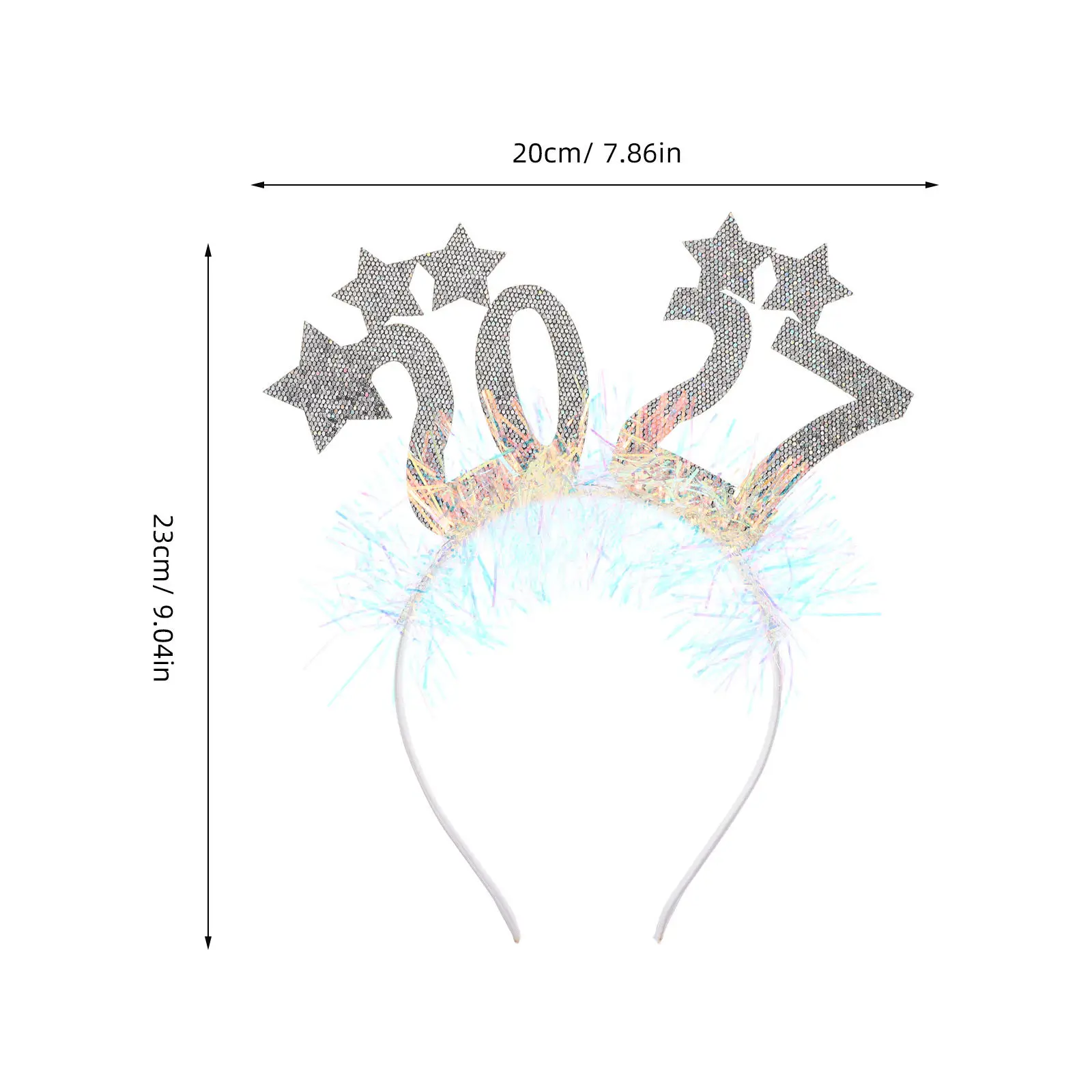 2 Sets Happy New Year Headband - Silver Glitter Party Decor Silver glitter star headband