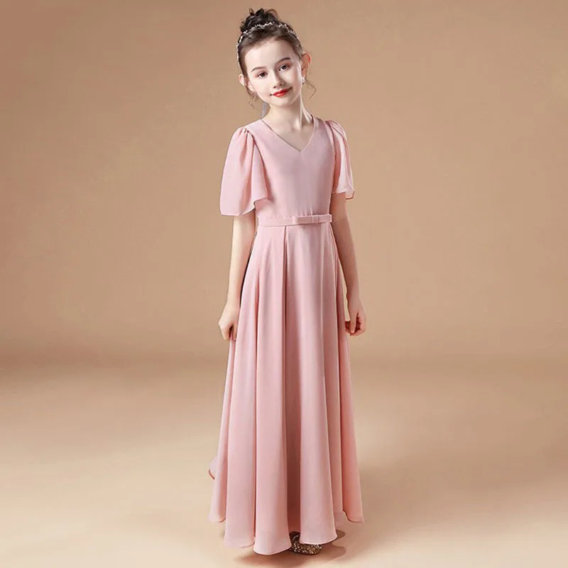 A-line spoon floor-length chiffon lace Little bridesmaid dress Princess Little Girl Flower Girl dress Wedding party