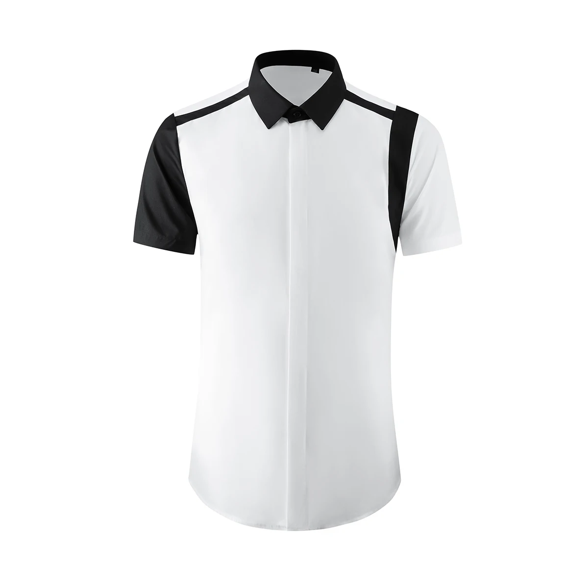 

XS-6XL New 2024 Men Women's Clothing Catwalk Geometric Black And White Splicing Short Sleeve Shirt Plus Size Singer Costumes