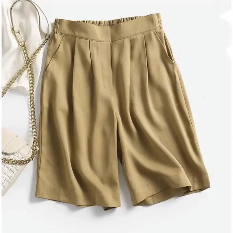 

Брюки женские летние с высокой талией, широкие, прямого кроя, в корейском стиле, для повседневной носки, тонкие, длиной 3/4