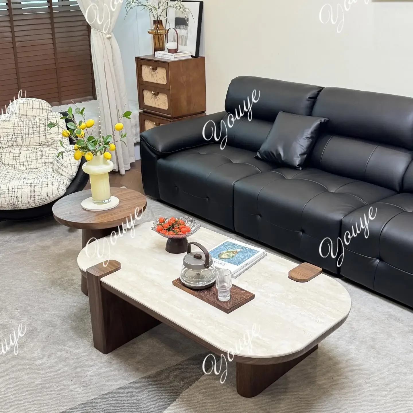 

J Nordic Solid Wood Living Room Small Apartment Black Walnut Coffee Table New Chinese Side Table Tea Table