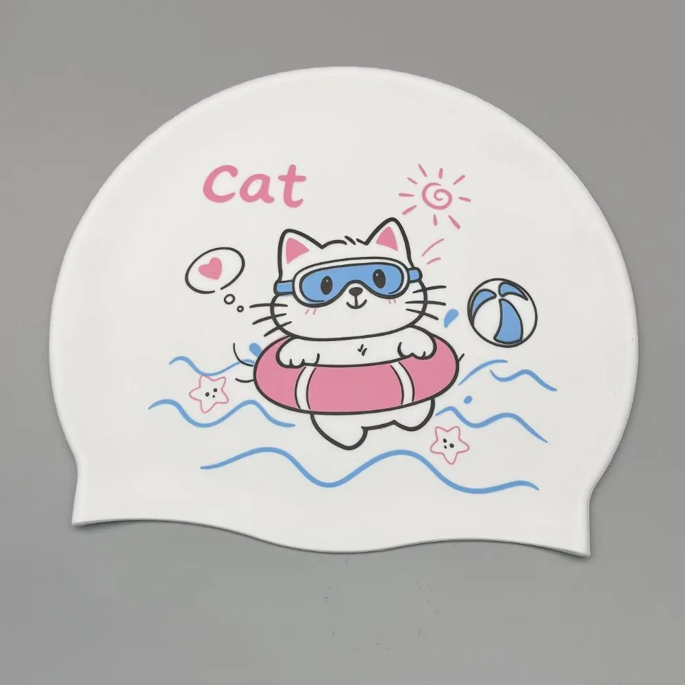 Cartoon Swimming Caps No Tightening Ear Protection Silicone Swim Caps Comfortable Waterproof Cat Swim Caps For Adult