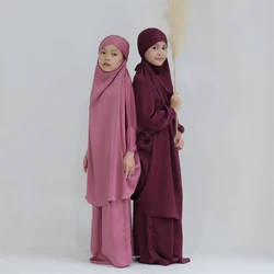 Abiti per bambini ragazze abbigliamento islamico set da 2 pezzi Dubai abiti musulmani hijab sopraelevati Abaya Khimar gonna Ramadan Eid abiti