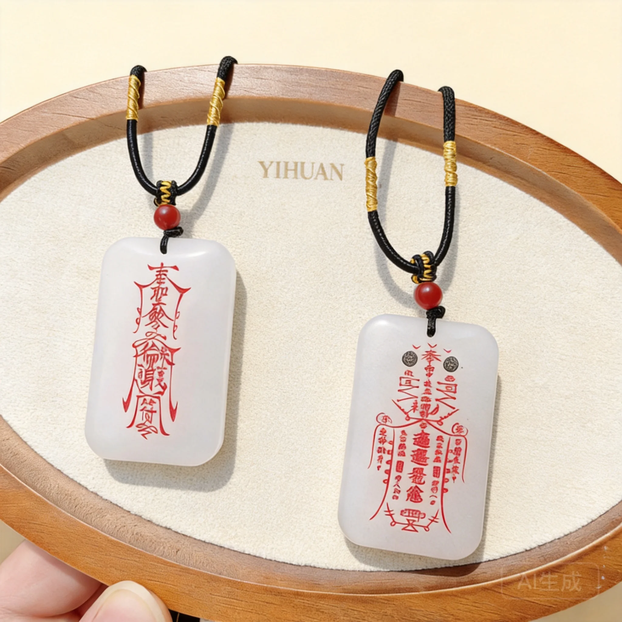 Snqp Natural Golden Silk Jade Chinese Style Peace No Worry Amulet Pendant Lucky Blessing Wealth Attracting Engravable Taoist Tal