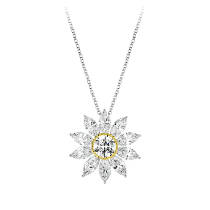 Cameo pendant chain 925 silver gold-plated synthetic zircon daisy white full diamond sunflower light luxury simple necklace