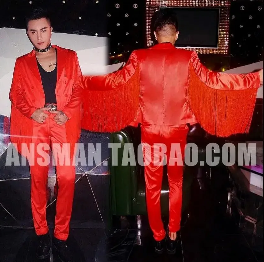 Spring Men's New Bar Night Club Male Singer Dj Concert Style Luxury Red Tassel Suit Men Personalized Costume Suits Plus Size