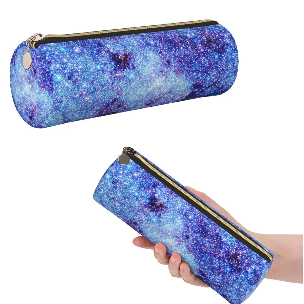 Galaxy Sparkle Stars Periwinkle Blue Pencil Case for Students School Cylinder Pen Box Pencil Bag Pen Holder