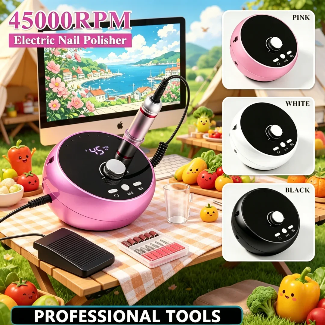 Exquisite Elite Manicure Drill Machine 45000RPM Electric Nail Drill Machine White Pink Purple Nail Polisher Gel Cuticle Trimmer