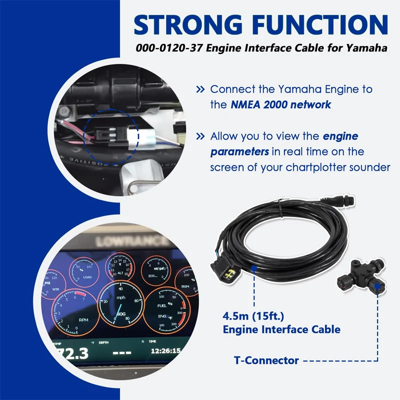 Reemplazo para Cable de interfaz de motor Yamaha 000-0120-37, se conecta a la red NMEA 2000 (con conector T), apto para Yamaha 2006-2023