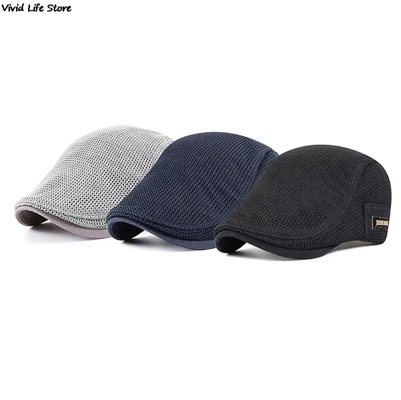 Men\'s Casual Golf Hat Berets Cotton Caps For Spring Summer Autumn Cabbie Flat Cap Breathable Mesh Newsboy Cap