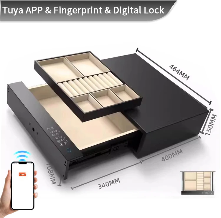 ce qsafe Smart Fingerprint Lock Hidden Drawer Safe Box Cash Jewelry Safety Drawer Hotel Safe for Wardrobe